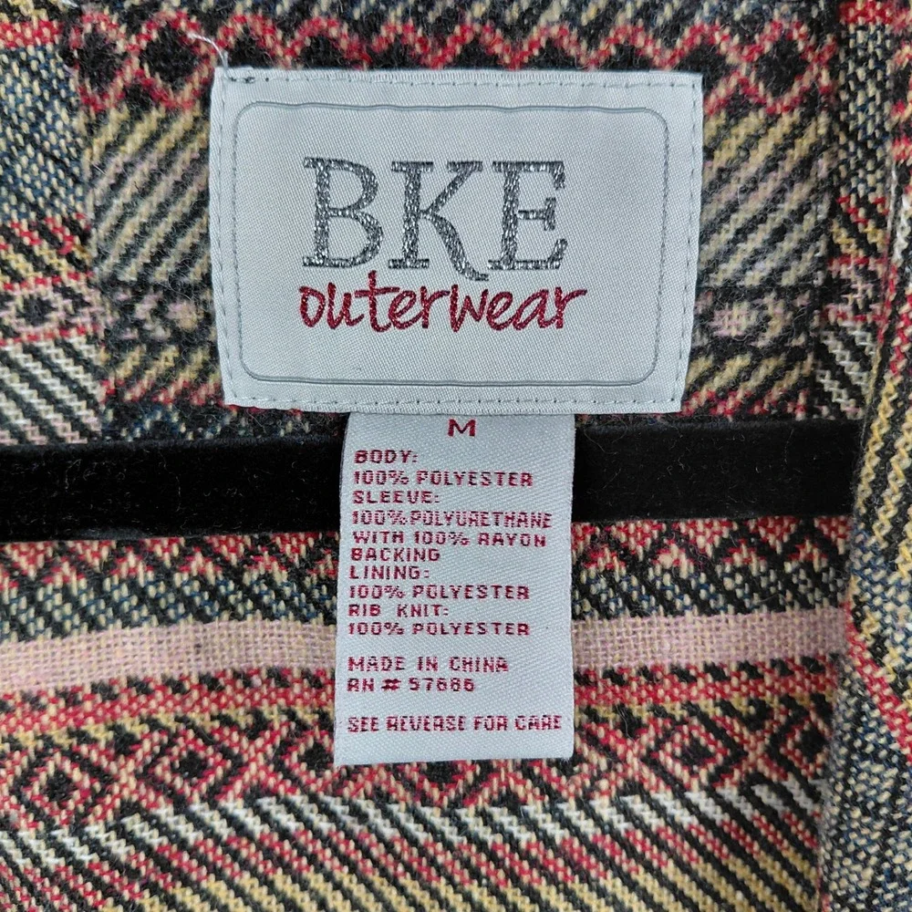 BKE‎ Outerwear Women's Geometric Print Waterfall Drape Jacket Gray Sleeve M